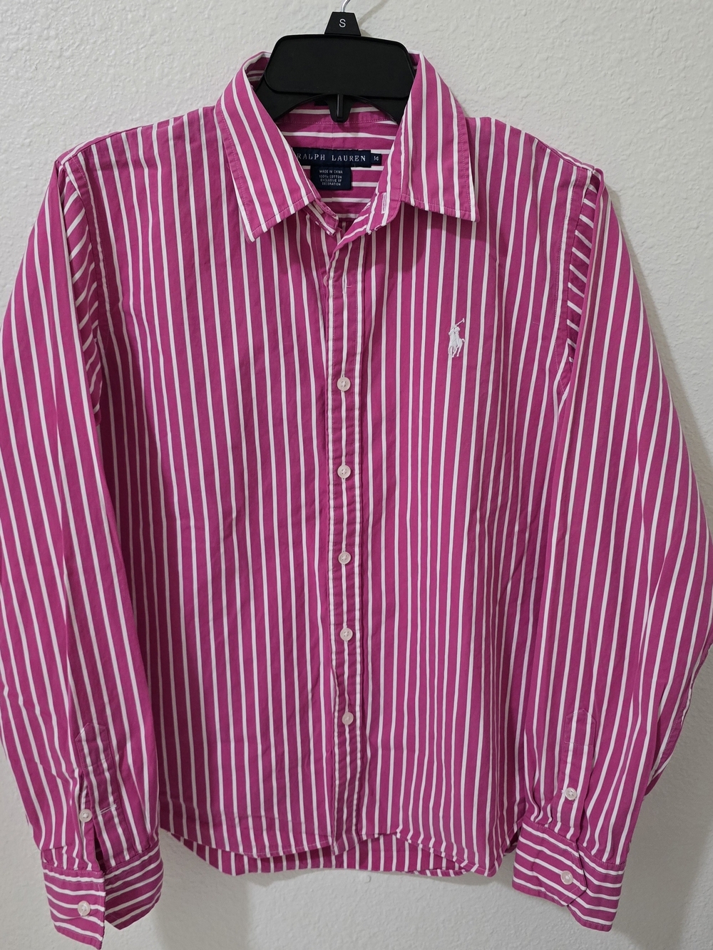 VNTG 90s Ralph Lauren Pink and White Striped Button-Up Shirt